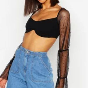 Cropped Mesh Ruched Sleeve Bralette